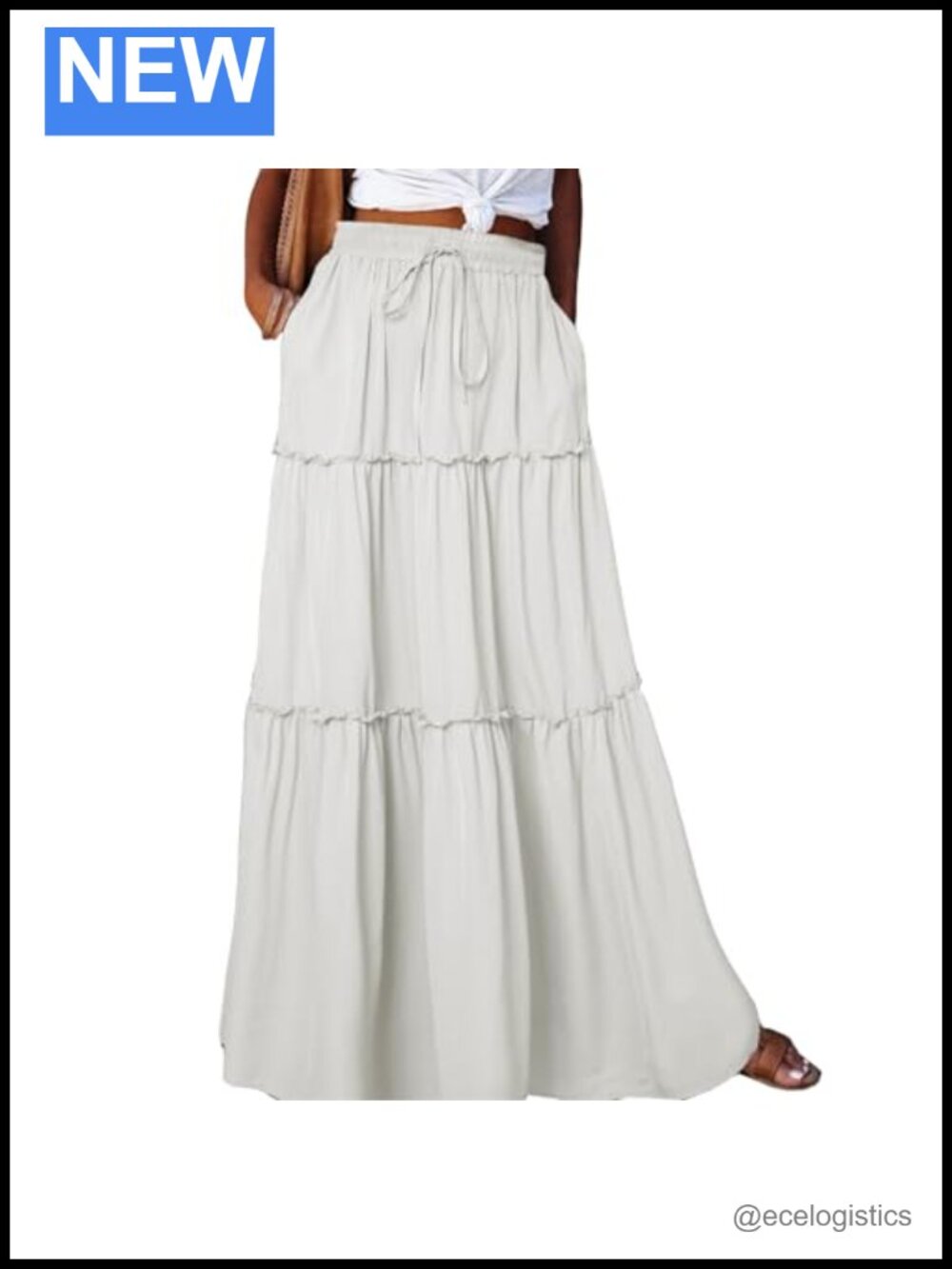 Women's High Waist A-Line Ruffle Swing Long Maxi Skirt Polyester
